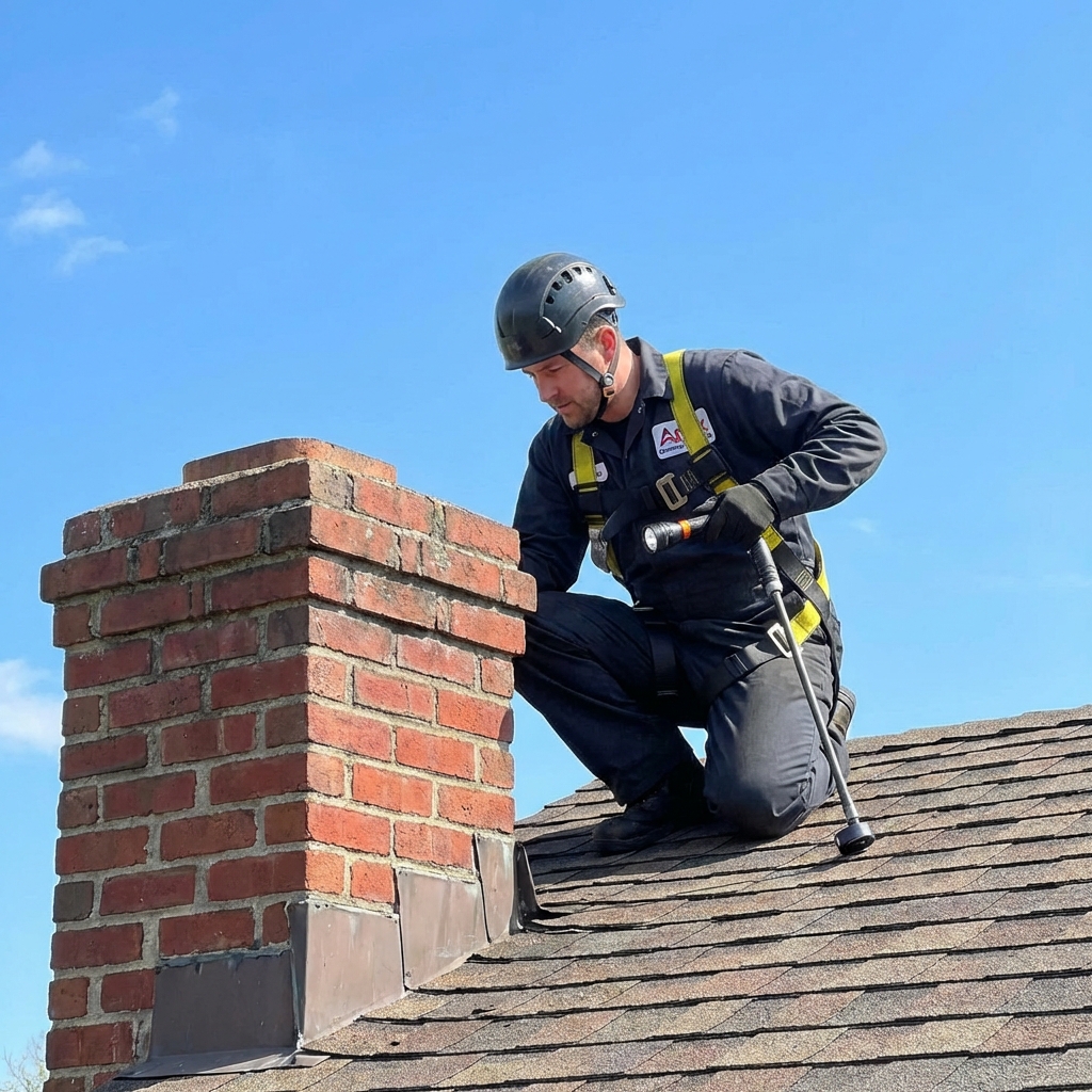 Chimney sweep on roof